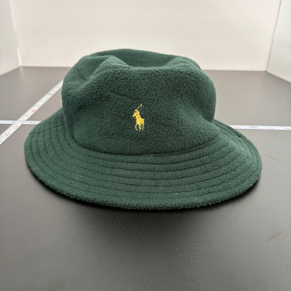 Polo Sport Mens Bucket Hat L/XL Green Fleece Vintage USA Made 90s Yellow Pony